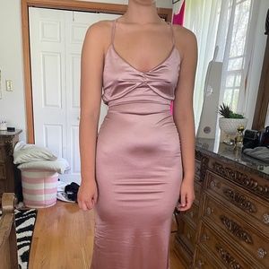 Nude pink light dress prom wedding long open back large size 10